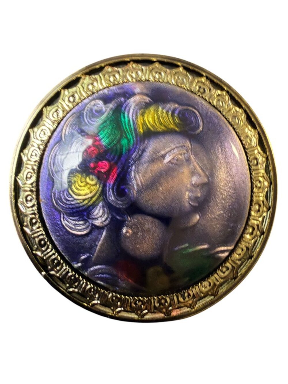 Vintage 1950s‎ Reverse Carved Lucite Renaissance Lady Brooch New Old Stock